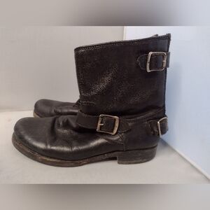 Frye Veronica Short Slouchy Leather Boots Booties Size 8.5 Black Moto Zipper RR